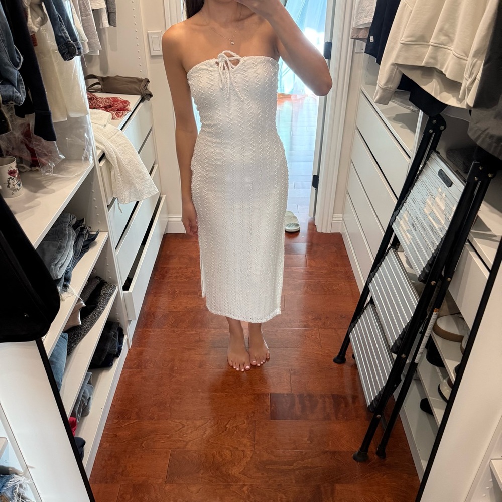 Textured White Versatile Midi Dress